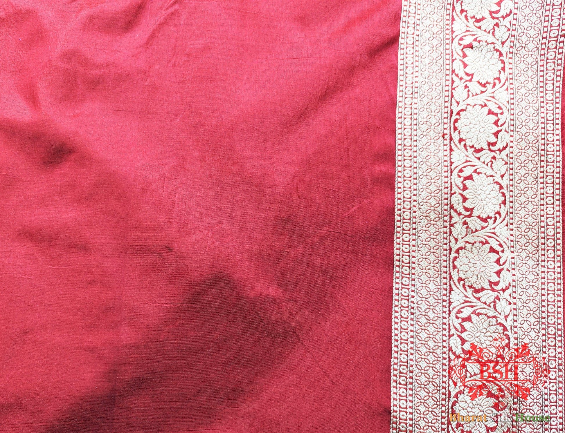 Handloom Banarasi Pure Katan Silk Saree Floral Jaal In Shades Of Red - Bharat Silk House