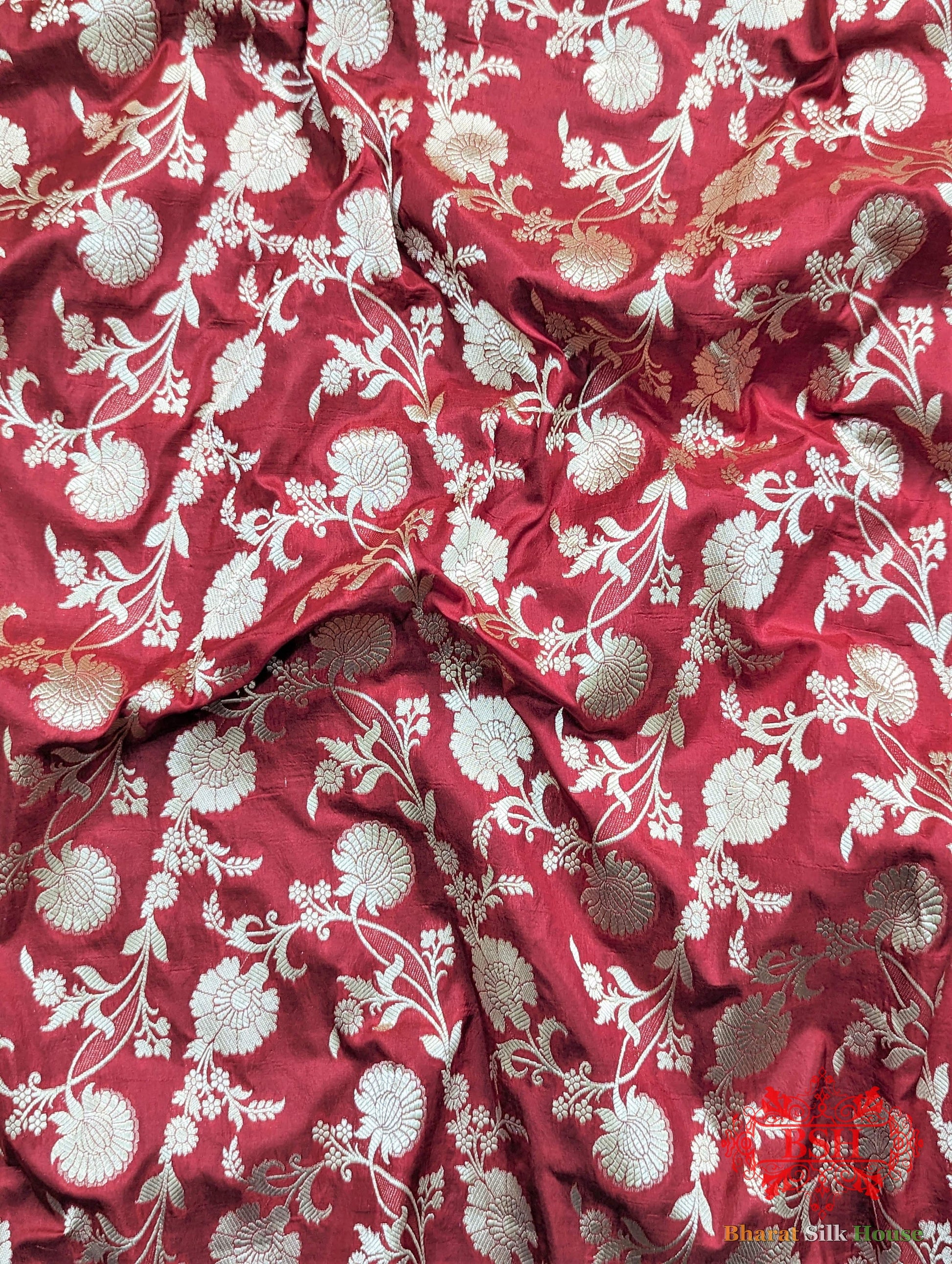 Handloom Banarasi Pure Katan Silk Saree Floral Jaal In Shades Of Red - Bharat Silk House