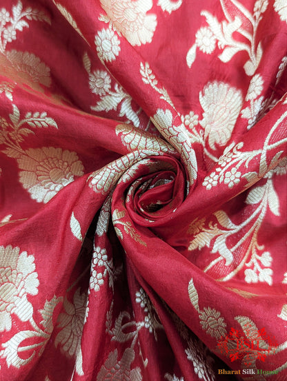 Handloom Banarasi Pure Katan Silk Saree Floral Jaal In Shades Of Red - Bharat Silk House