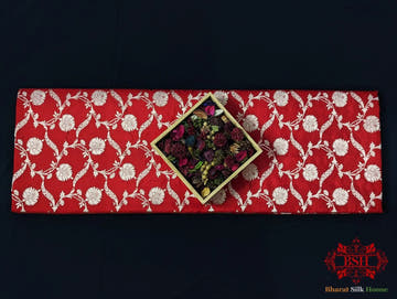 Handloom Banarasi Pure Katan Silk Saree Floral Jaal In Shades Of Red - Bharat Silk House Pure Kataan Silk