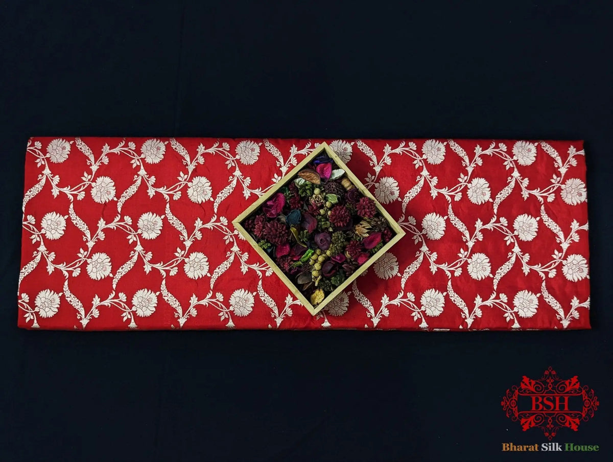 Handloom Banarasi Pure Katan Silk Saree Floral Jaal In Shades Of Red - Bharat Silk House Pure Kataan Silk