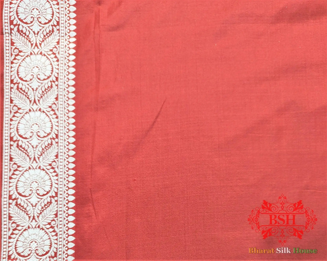 Handloom Banarasi Pure Katan Silk Saree Floral Jaal In Shades Of Red - Bharat Silk House Pure Kataan Silk