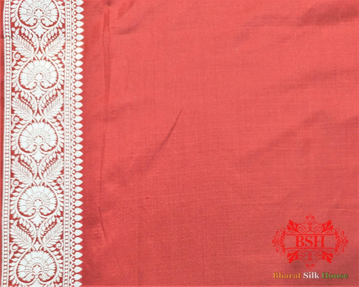 Handloom Banarasi Pure Katan Silk Saree Floral Jaal In Shades Of Red - Bharat Silk House Pure Kataan Silk