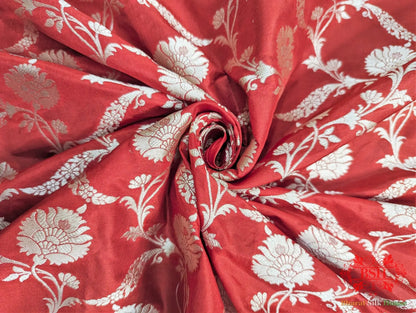 Handloom Banarasi Pure Katan Silk Saree Floral Jaal In Shades Of Red - Bharat Silk House Pure Kataan Silk