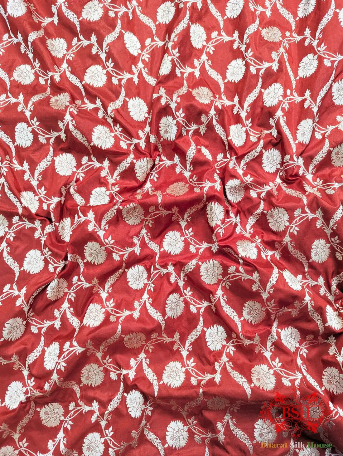 Handloom Banarasi Pure Katan Silk Saree Floral Jaal In Shades Of Red - Bharat Silk House Pure Kataan Silk