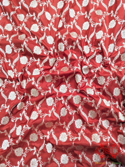 Handloom Banarasi Pure Katan Silk Saree Floral Jaal In Shades Of Red - Bharat Silk House Pure Kataan Silk