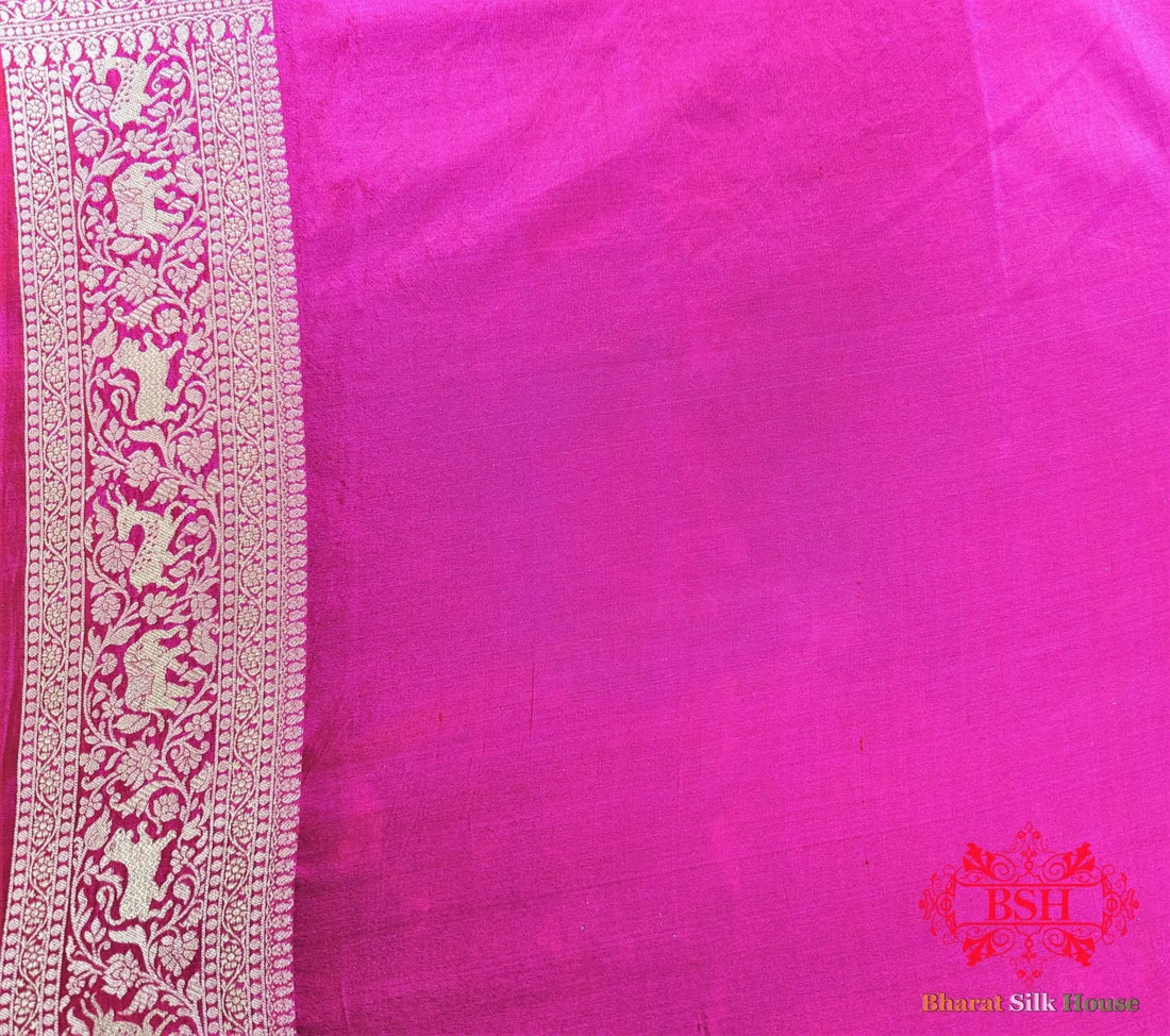 Handloom Banarasi Shikargah Kataan Silk Saree In Shades Of Pink - Bharat Silk House Pure Kataan Silk