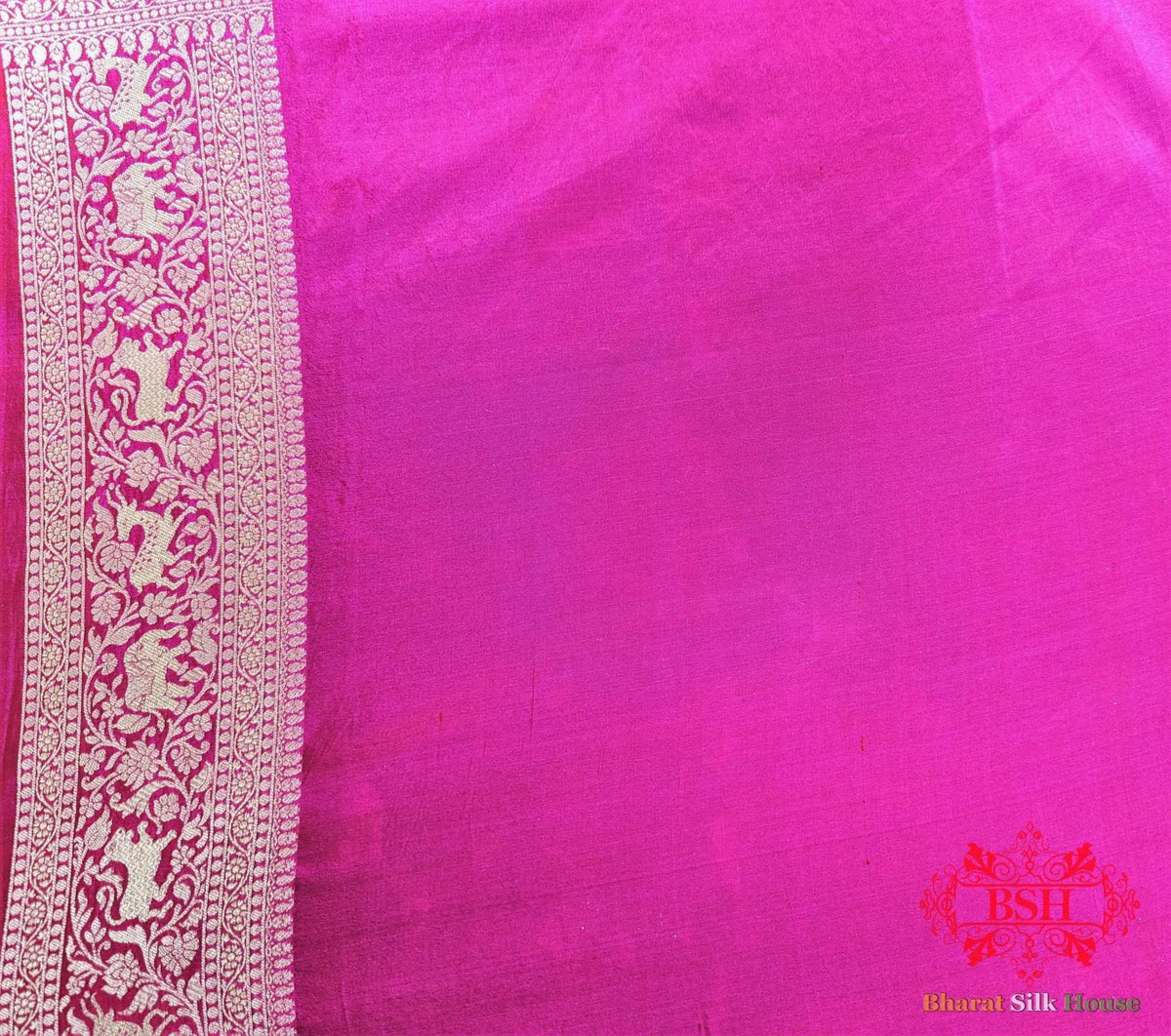 Handloom Banarasi Shikargah Kataan Silk Saree In Shades Of Pink - Bharat Silk House Pure Kataan Silk