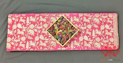 Handloom Banarasi Shikargah Kataan Silk Saree In Shades Of Pink - Bharat Silk House Pure Kataan Silk