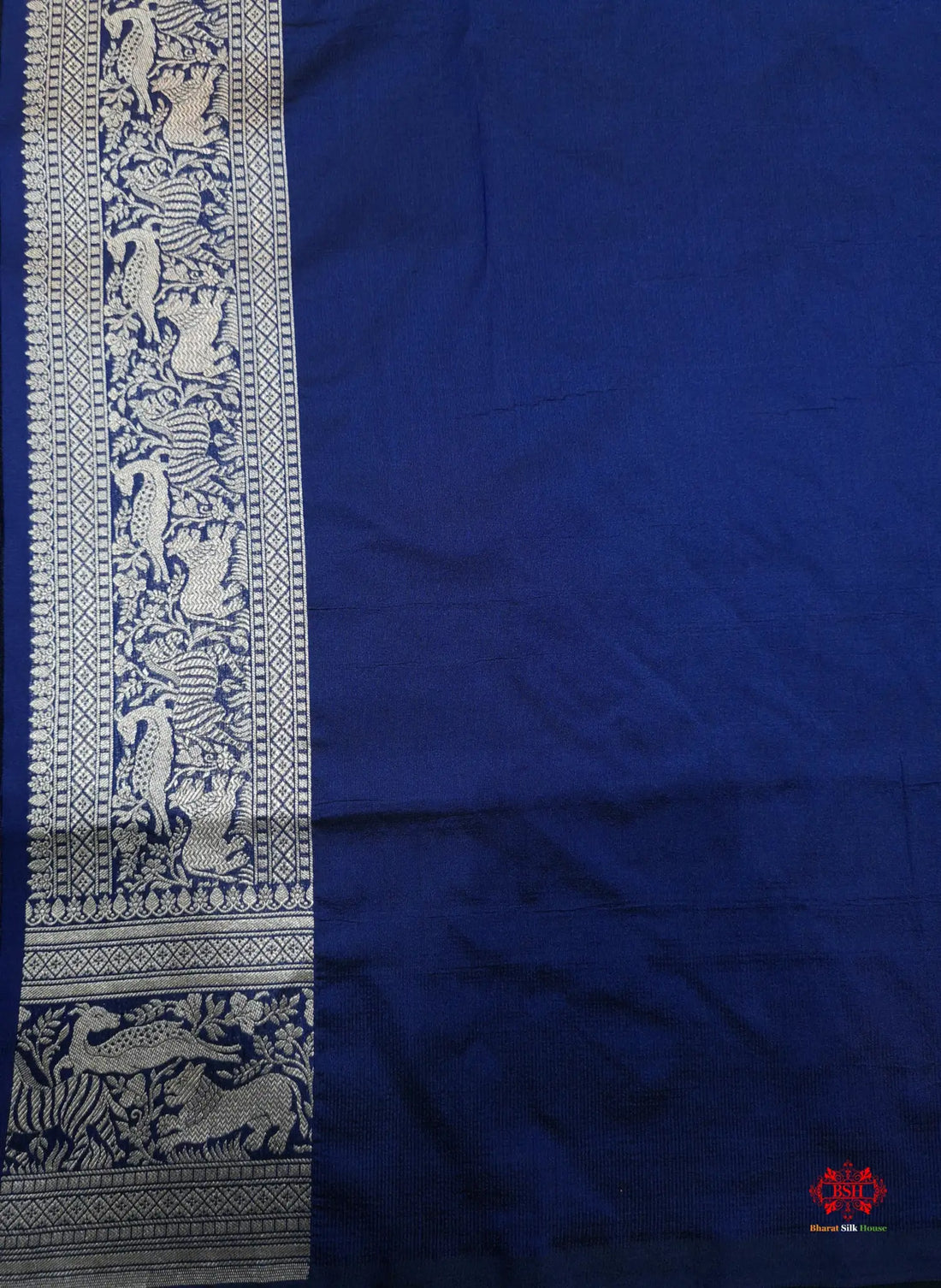 Handloom Banarasi Shikargah Katan Silk Saree In Shades Of Blue - Bharat Silk House katan silk