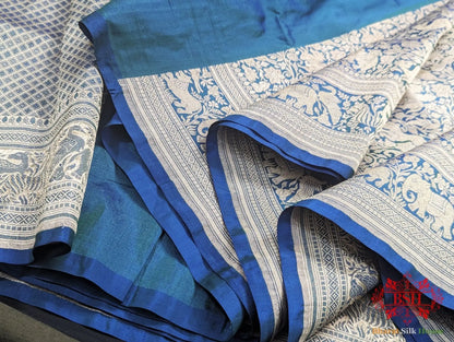 Handloom Banarasi Shikargah Katan Silk Saree In Shades Of Navy Blue - Bharat Silk House Pure Kataan Silk