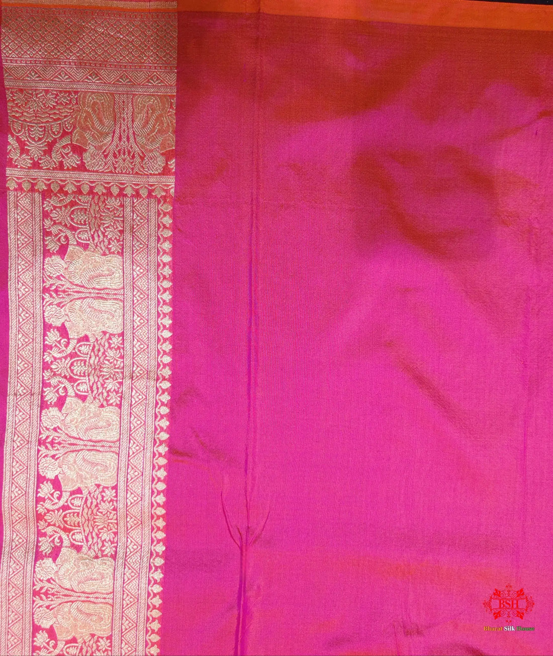 Handloom Banarasi Shikargah Katan Silk Saree In Shades Of Pink Cross Color - Bharat Silk House Pure Kataan Silk