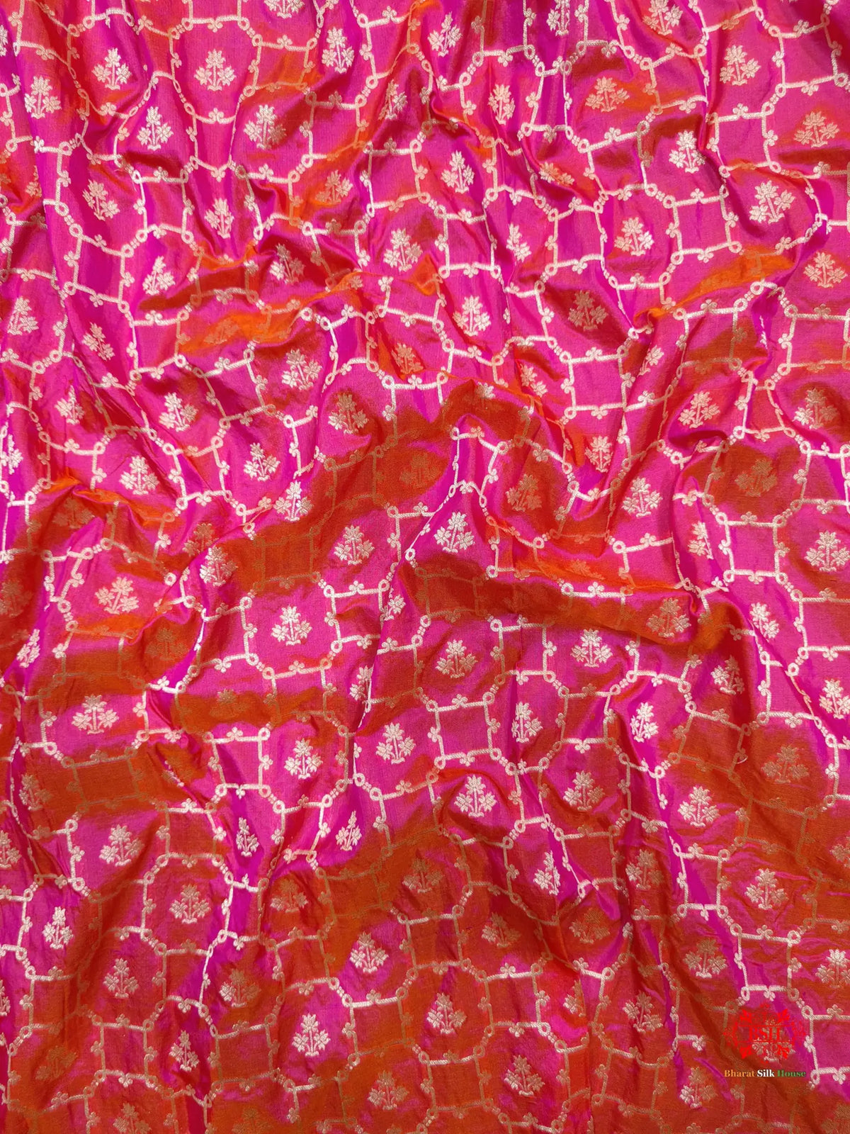 Handloom Banarasi Shikargah Katan Silk Saree In Shades Of Pink Cross Color - Bharat Silk House Pure Kataan Silk