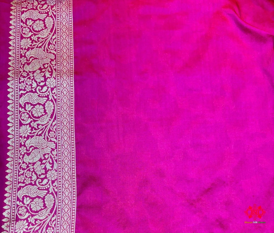 Handloom Banarasi Shikargah Katan Silk Saree In Shades Of Pink - Bharat Silk House Pure Kataan Silk
