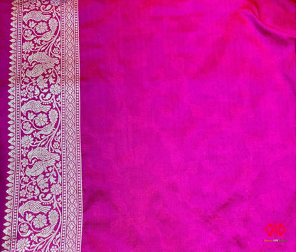 Handloom Banarasi Shikargah Katan Silk Saree In Shades Of Pink - Bharat Silk House Pure Kataan Silk
