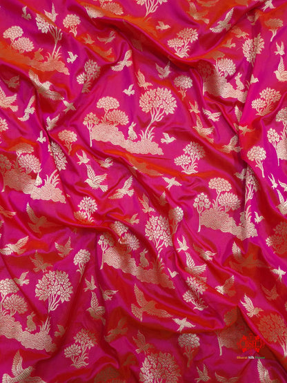 Handloom Banarasi Shikargah Katan Silk Saree In Shades Of Pink - Bharat Silk House Pure Kataan Silk