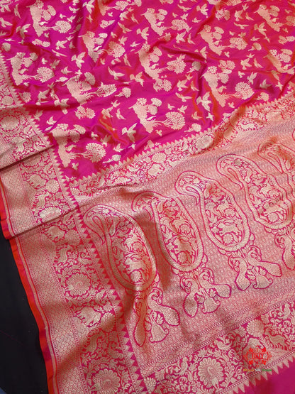 Handloom Banarasi Shikargah Katan Silk Saree In Shades Of Pink - Bharat Silk House Pure Kataan Silk