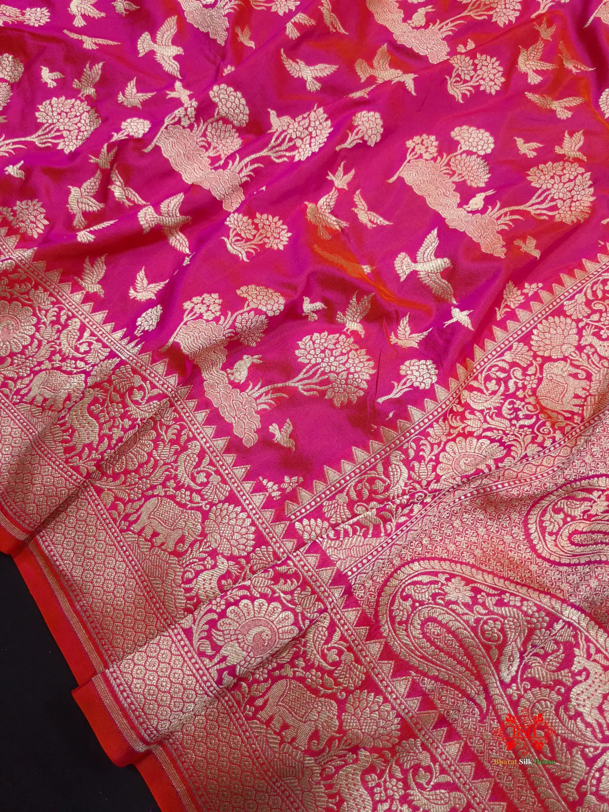 Handloom Banarasi Shikargah Katan Silk Saree In Shades Of Pink - Bharat Silk House Pure Kataan Silk