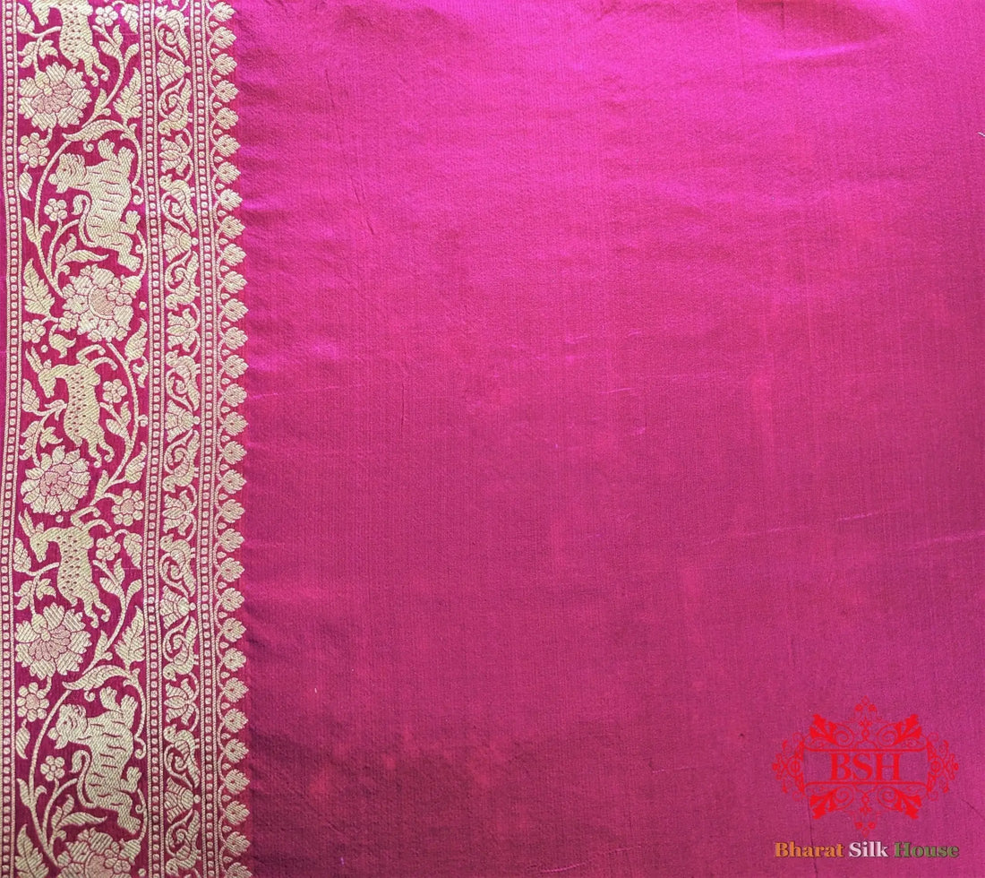 Handloom Banarasi Shikargah Katan Silk Saree In Shades Of Pink - Bharat Silk House Pure Kataan Silk