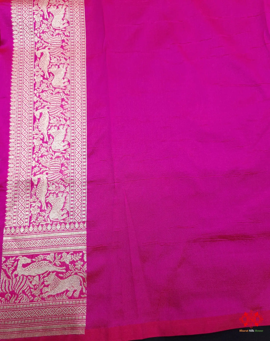 Handloom Banarasi Shikargah Katan Silk Saree In Shades Of Rani - Bharat Silk House Pure Kataan Silk