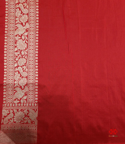 Handloom Banarasi Shikargah Katan Silk Saree In Shades Of Red - Bharat Silk House Pure Kataan Silk