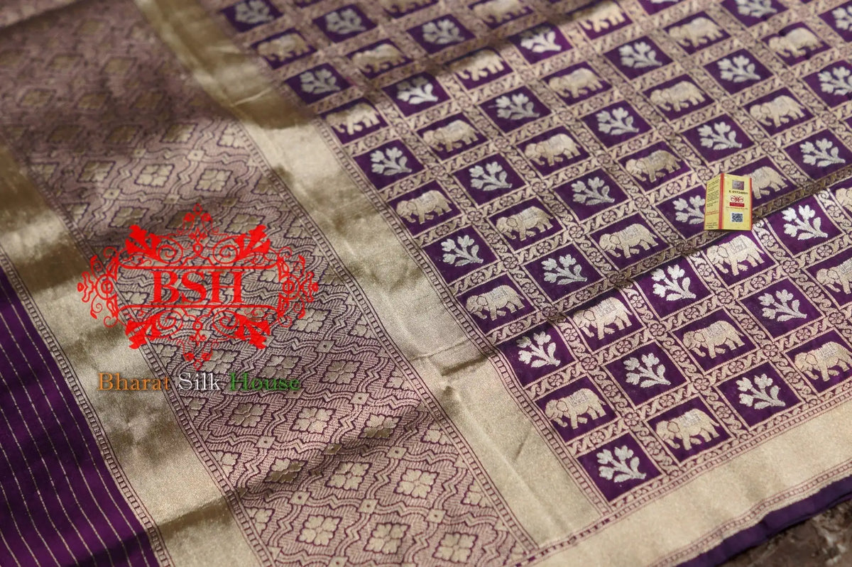 Hickory Purple Pure Kataan Silk Sona Rupa Dupatta - Bharat Silk House Pure Silk Dupatta