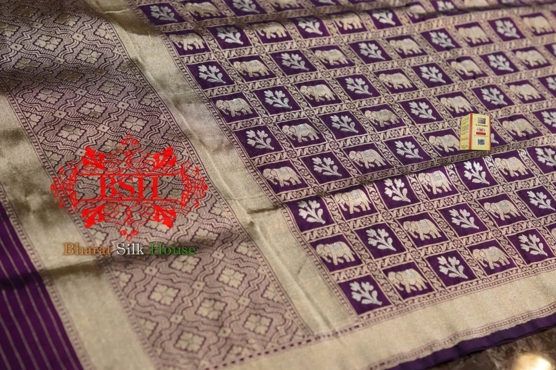 Hickory Purple Pure Kataan Silk Sona Rupa Dupatta - Bharat Silk House Pure Silk Dupatta