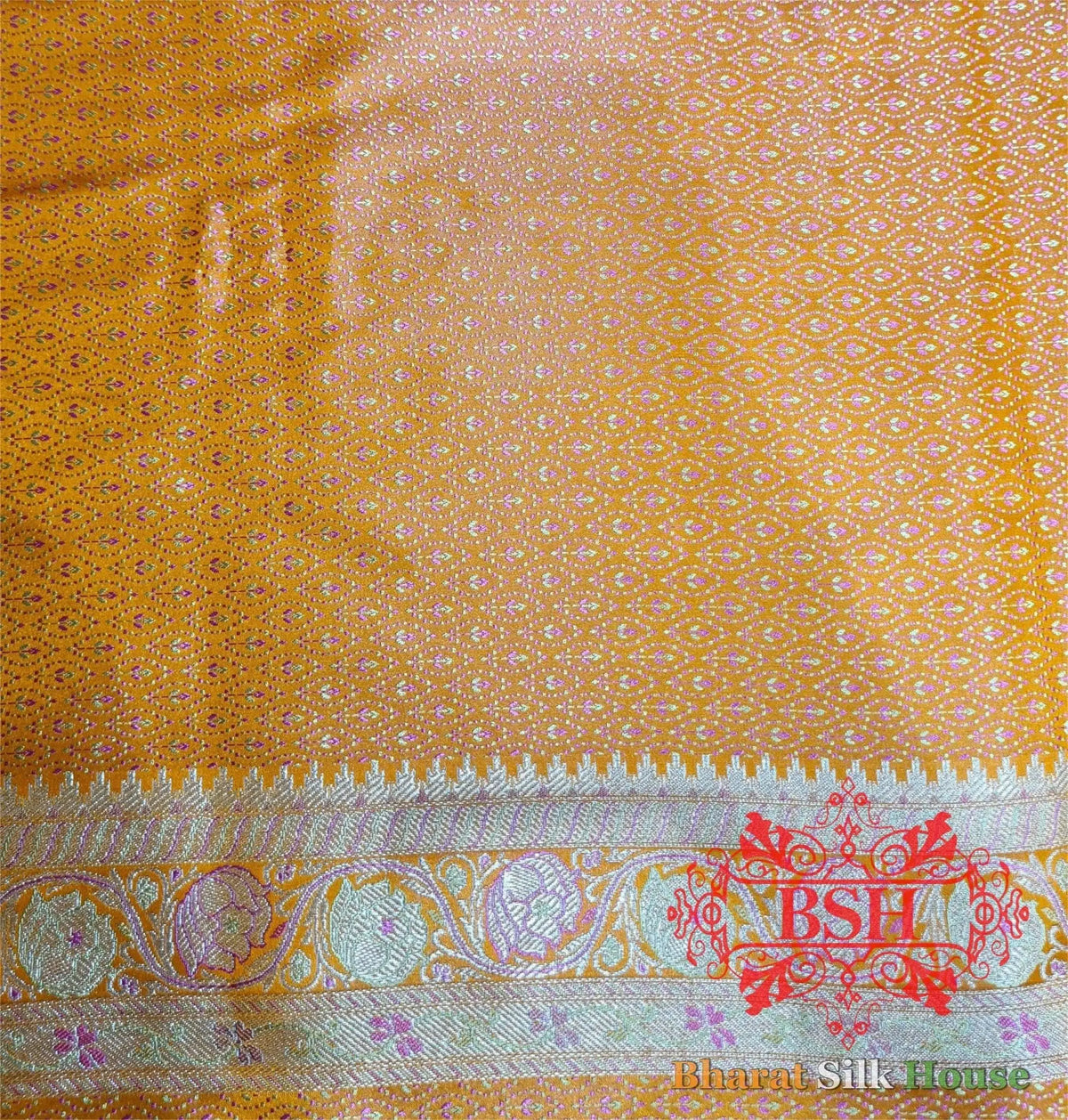 Honey Shades Of Yellow Dohri Resham Zari Booti Tanchoi Silk Saree - Bharat Silk House Tanchoi katan