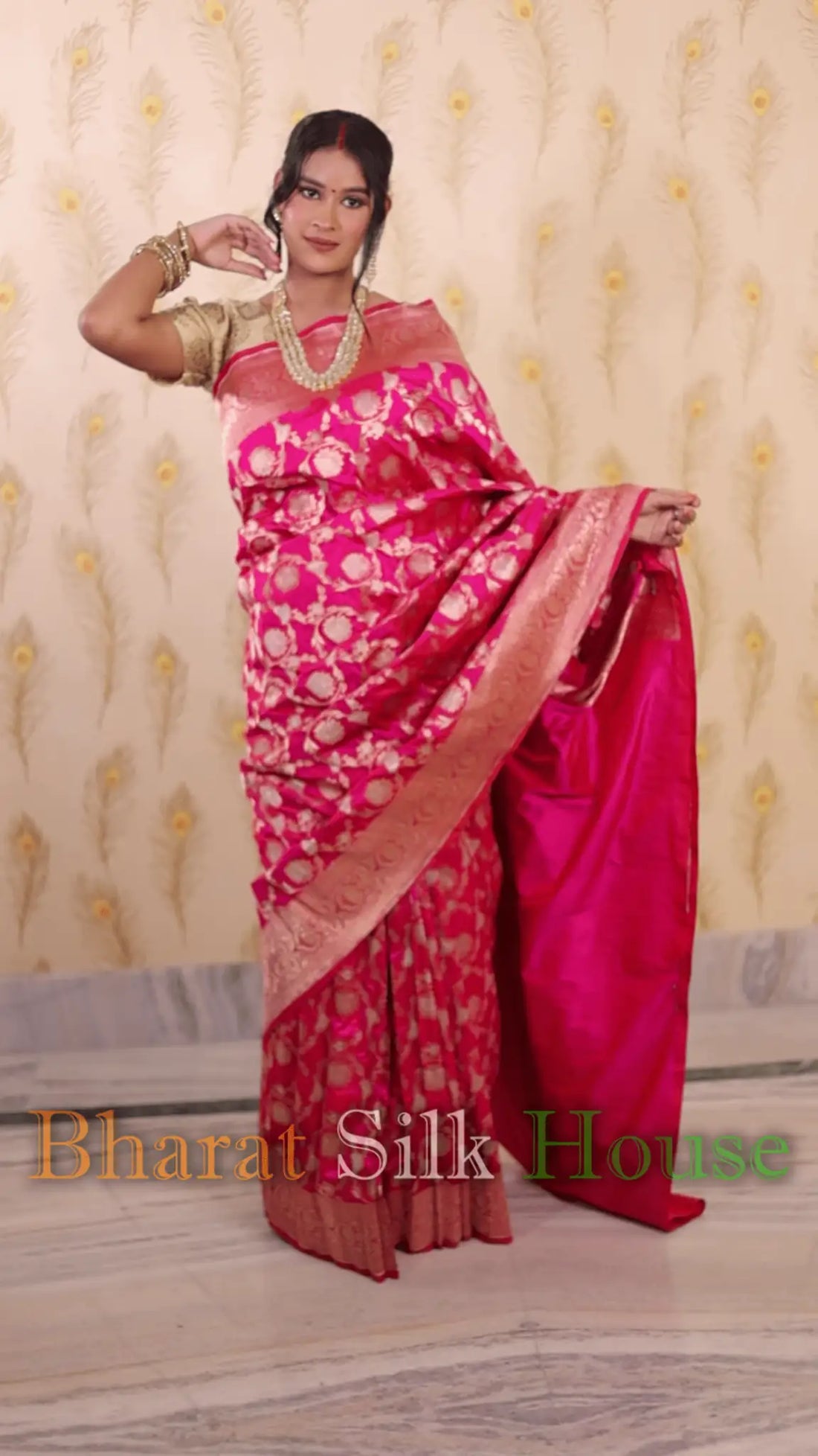 Hot Pink Opara Silk Banarasi Handloom Saree - Bharat Silk House Opara Silk
