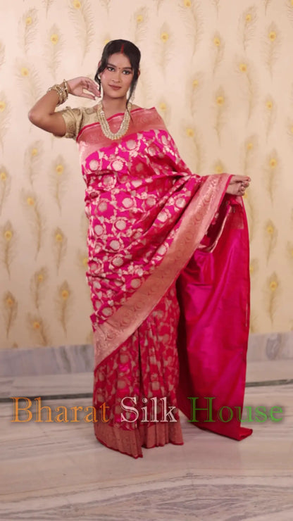 Hot Pink Opara Silk Banarasi Handloom Saree - Bharat Silk House Opara Silk