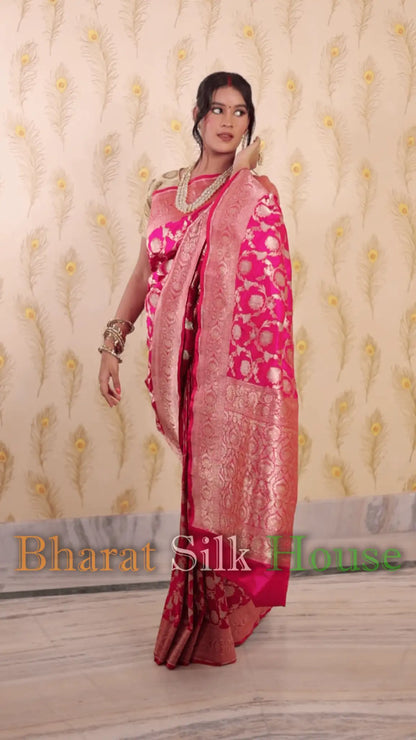 Hot Pink Opara Silk Banarasi Handloom Saree - Bharat Silk House Opara Silk