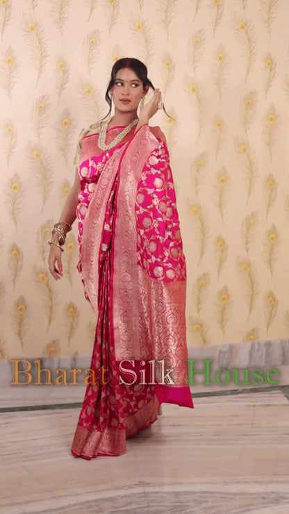 Hot Pink Opara Silk Banarasi Handloom Saree - Bharat Silk House Opara Silk