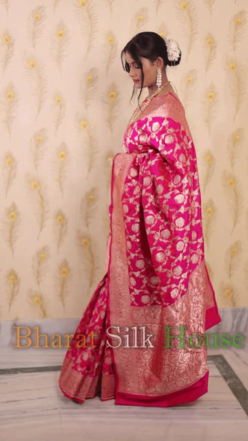 Hot Pink Opara Silk Banarasi Handloom Saree - Bharat Silk House Opara Silk
