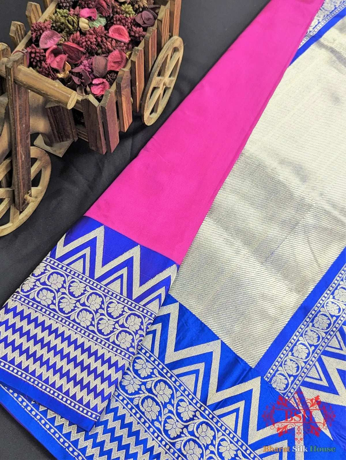 Hot Pink Pure Katan Silk Banarasi Handloom Saree - Bharat Silk House Pure Kataan Silk