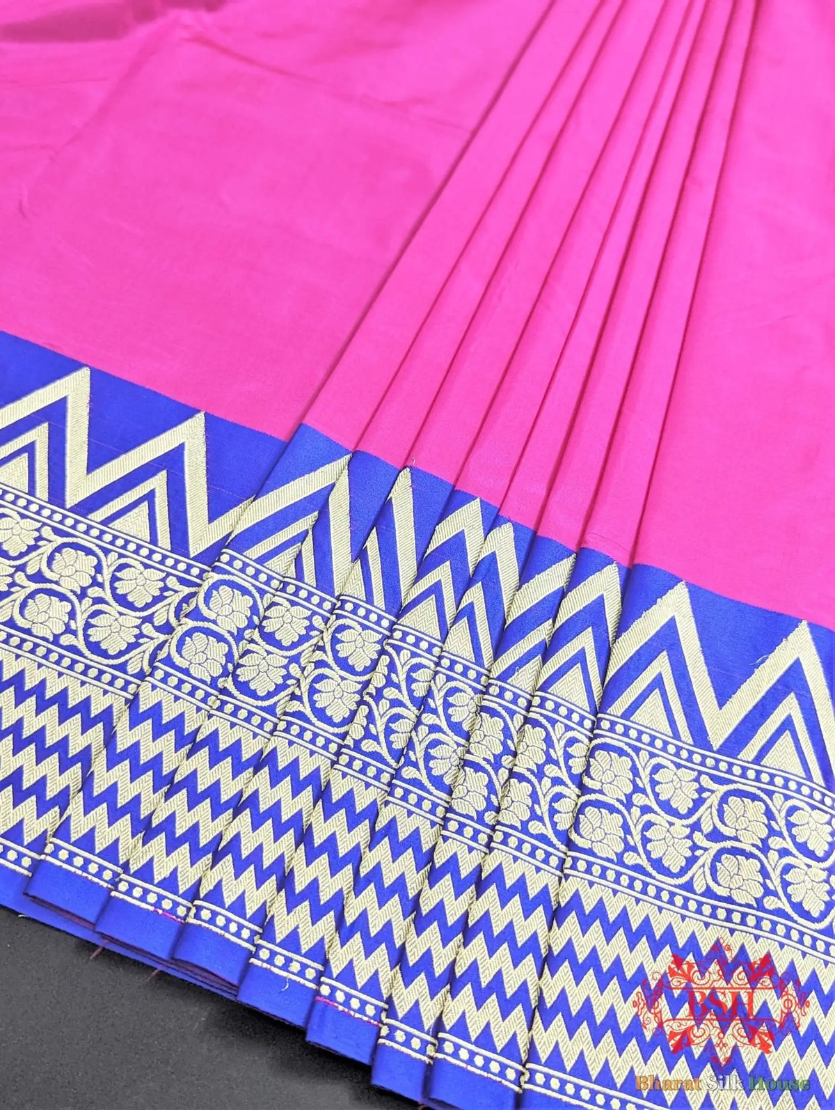 Hot Pink Pure Katan Silk Banarasi Handloom Saree - Bharat Silk House Pure Kataan Silk