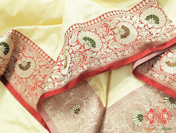 Ivory Pure Katan Silk Banarasi Handloom Saree - Bharat Silk House Pure Kataan Silk