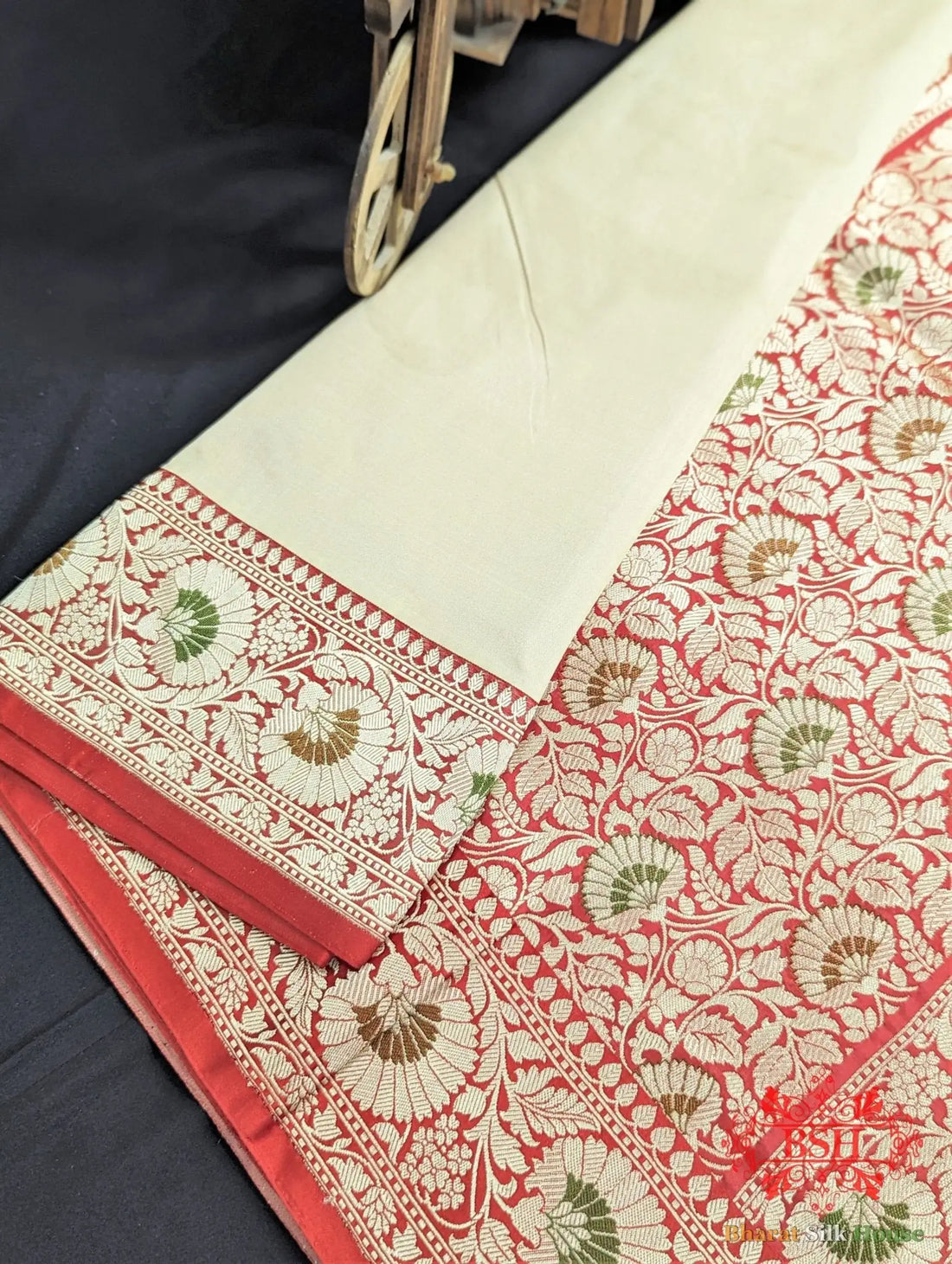 Ivory Pure Katan Silk Banarasi Handloom Saree - Bharat Silk House Pure Kataan Silk