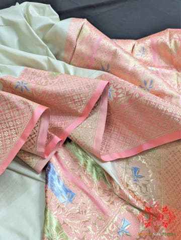Ivory Pure Katan Silk Banarasi Handloom Saree - Bharat Silk House Pure Kataan Silk