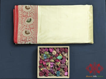 Ivory Pure Katan Silk Banarasi Handloom Saree - Bharat Silk House Pure Kataan Silk