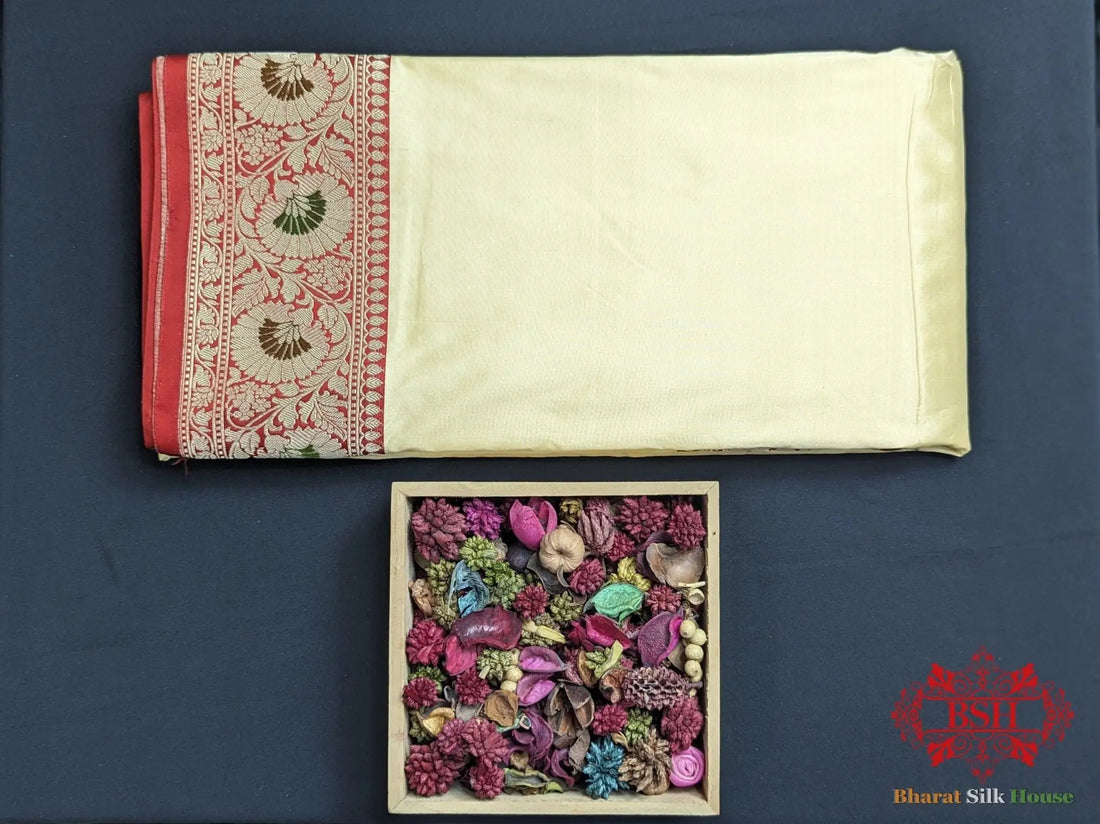 Ivory Pure Katan Silk Banarasi Handloom Saree - Bharat Silk House Pure Kataan Silk