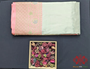 Ivory Pure Katan Silk Banarasi Handloom Saree - Bharat Silk House Pure Kataan Silk