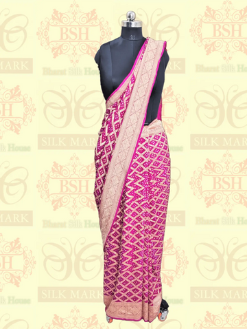 Khaddi Georgette Saree With Bandhani Print In Shades Of Pink - Bharat Silk House Bandhej
