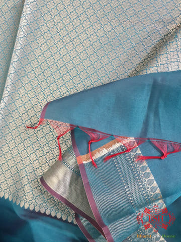 Lapis Shades Of Blue Banarasi Brocade Semi Silk Dupatta - Bharat Silk House Semi Dupatte