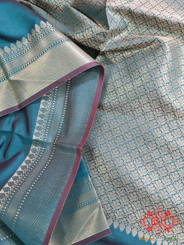 Lapis Shades Of Blue Banarasi Brocade Semi Silk Dupatta - Bharat Silk House Semi Dupatte