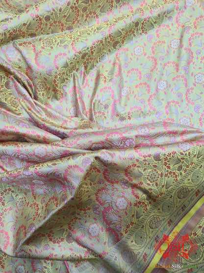 Lemon Shades Of Yellow Dohri Resham Zari Booti Tanchoi Silk Saree - Bharat Silk House Tanchoi katan