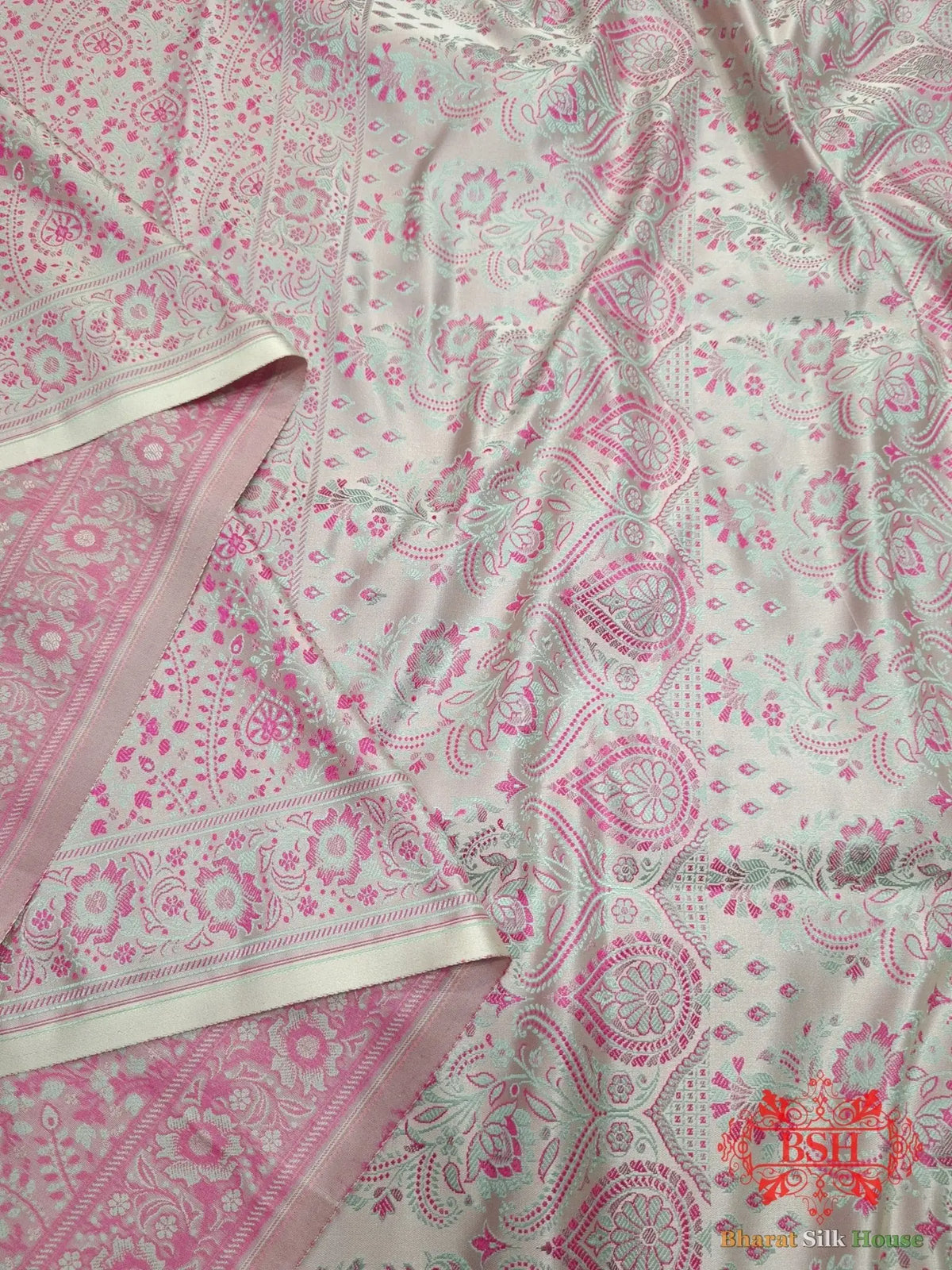 Light Grey Dohri Resham Booti Tanchoi Silk Saree - Bharat Silk House Tanchoi katan