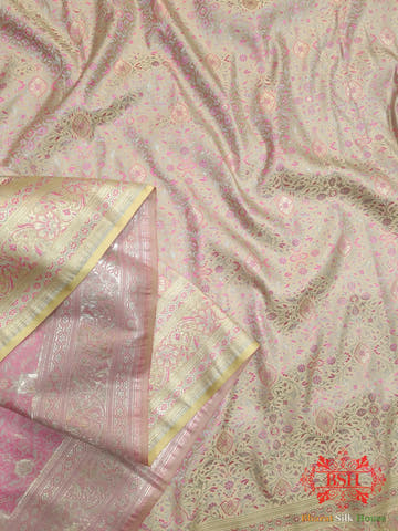 Light Pink Dohri Resham Zari Booti Tanchoi Silk Saree - Bharat Silk House Tanchoi katan