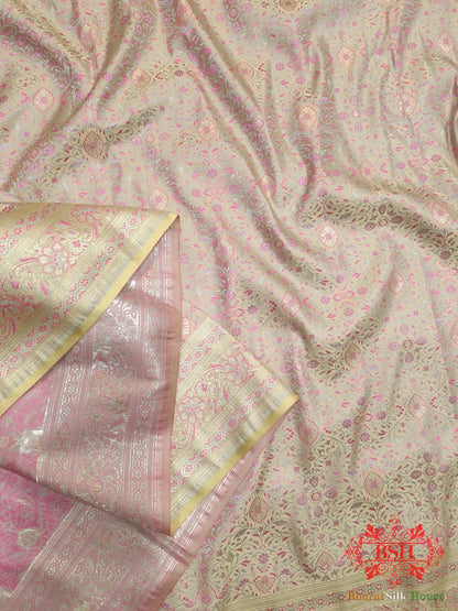 Light Pink Dohri Resham Zari Booti Tanchoi Silk Saree - Bharat Silk House Tanchoi katan
