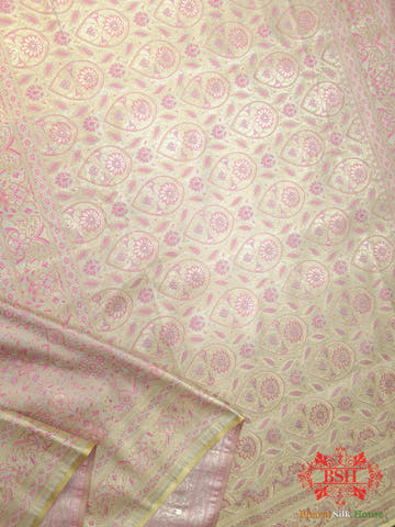 Light Pink Dohri Resham Zari Booti Tanchoi Silk Saree - Bharat Silk House Tanchoi katan