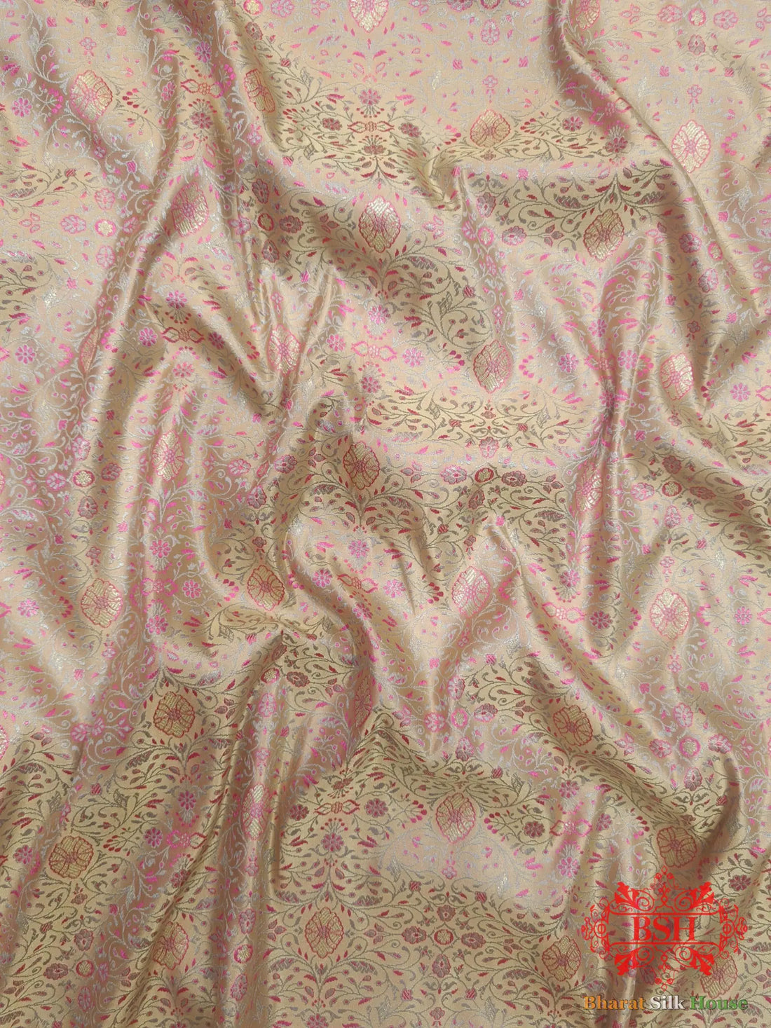 Light Pink Dohri Resham Zari Booti Tanchoi Silk Saree - Bharat Silk House Tanchoi katan